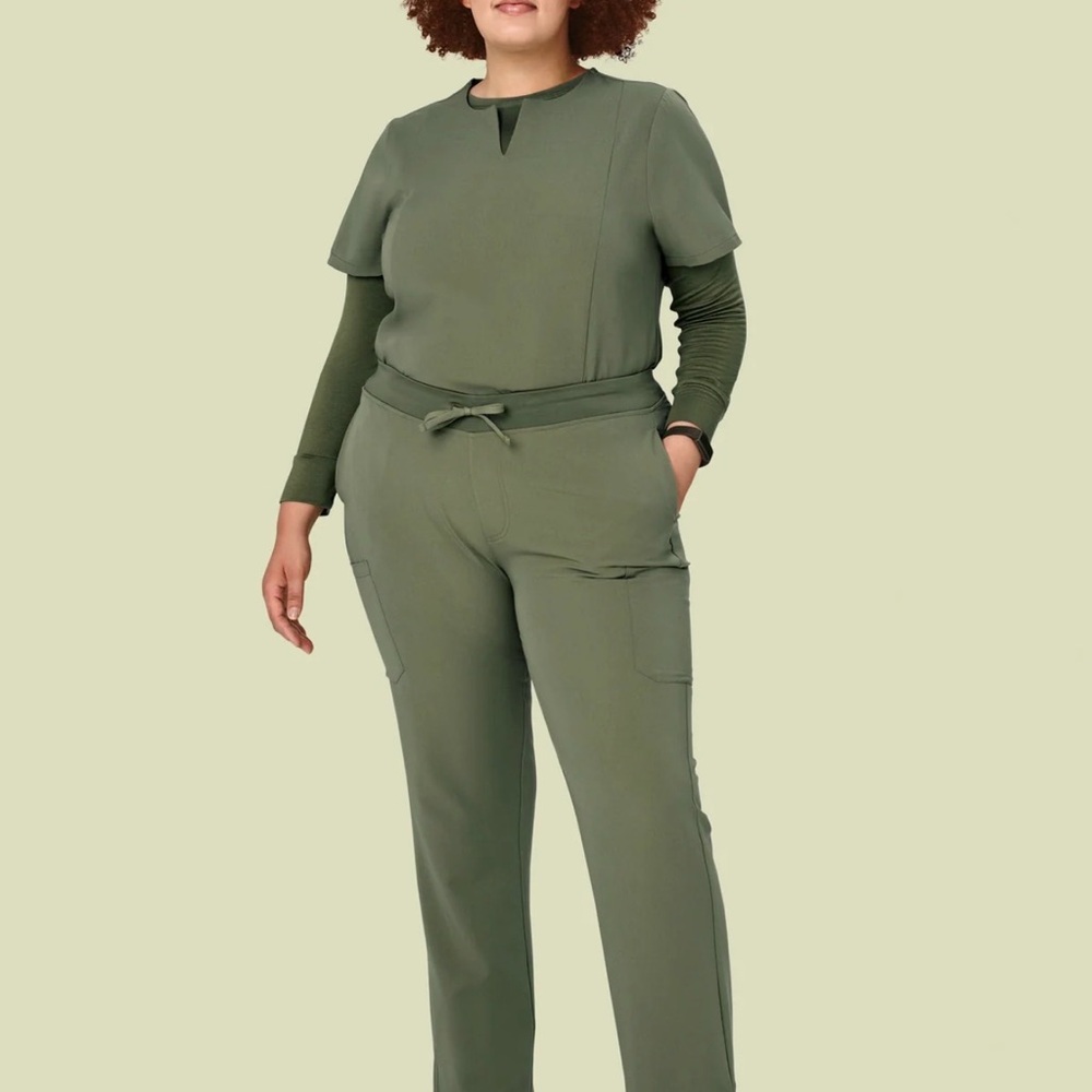 Olive Green Long Sleeve Women's Under Scrub Top - Picture 4 of 7